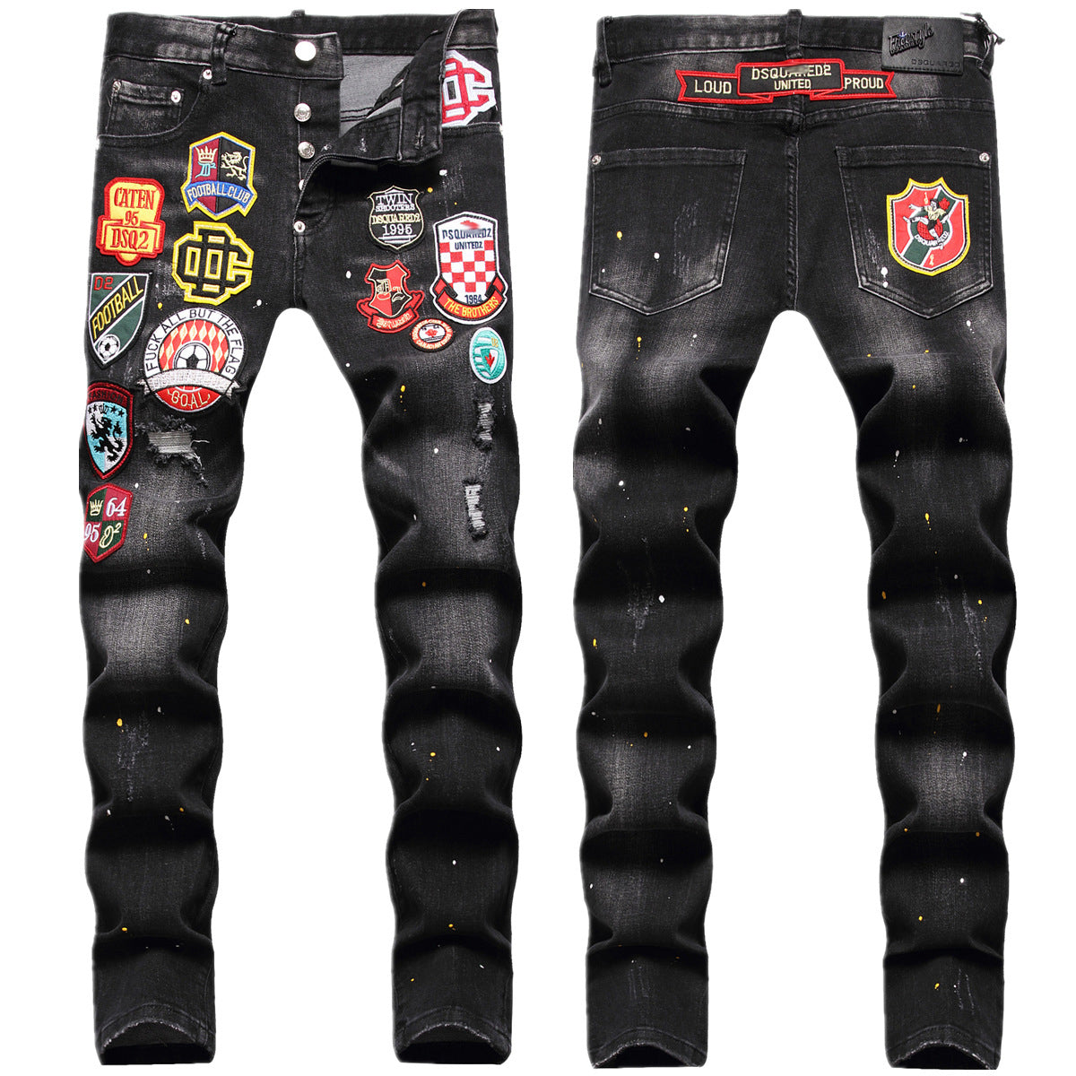 New-DSQ2 Badge embroidery Elastic fit Jeans