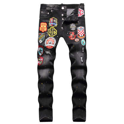 New-DSQ2 Badge embroidery Elastic fit Jeans