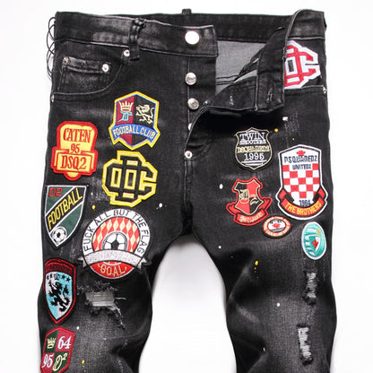 New-DSQ2 Badge embroidery Elastic fit Jeans