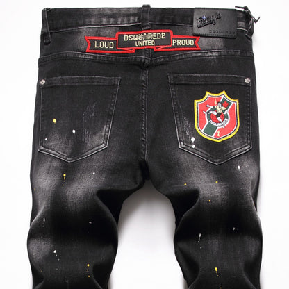 New-DSQ2 Badge embroidery Elastic fit Jeans