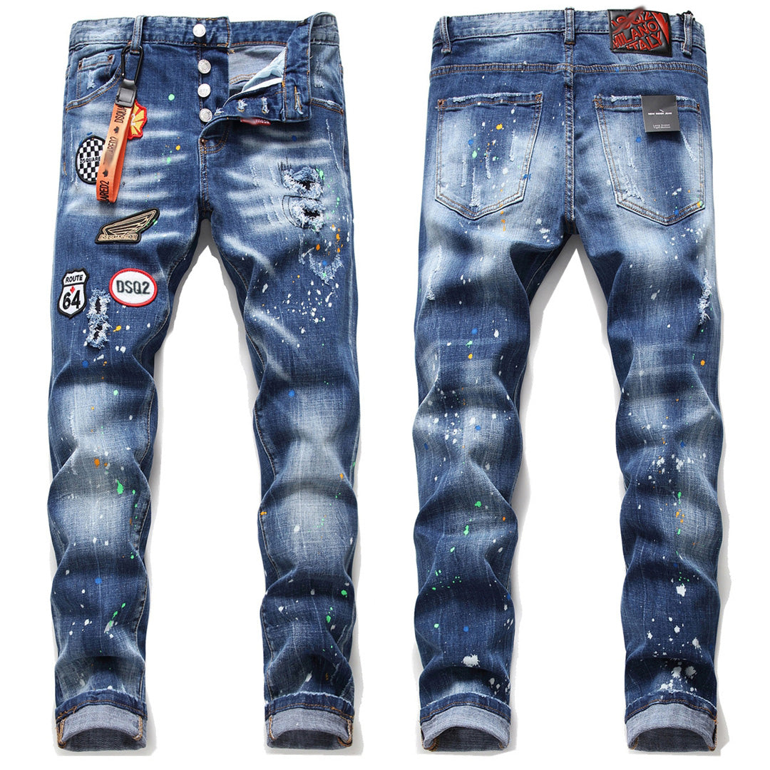 New-DSQ2 hole patch print Jeans