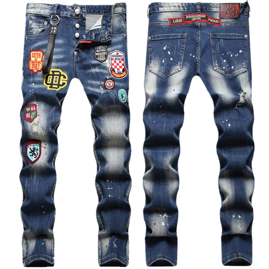 New-DSQ2 Frayed patch Jeans