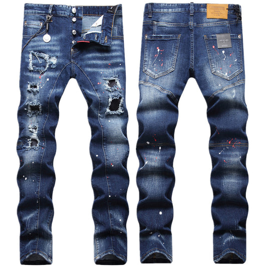 New-DSQ2 hole patch print Jeans