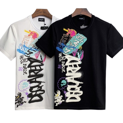 New-DSQ2 25SS Creative pattern letter print pure cotton  T-shirt