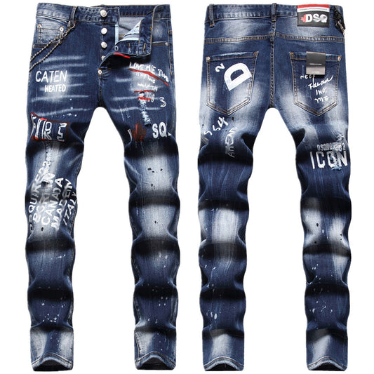 New-DSQ2 24ss Printed Fashion Dot Paint Slim Fit Jeans