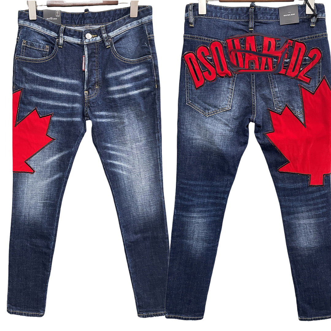 New-DSQ2 Maple leaf embroidery patch Jeans