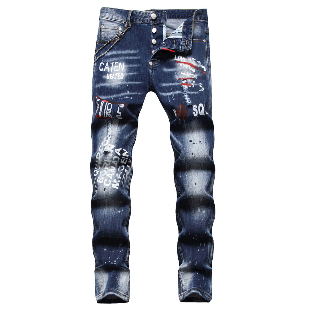 New-DSQ2 24ss Printed Fashion Dot Paint Slim Fit Jeans