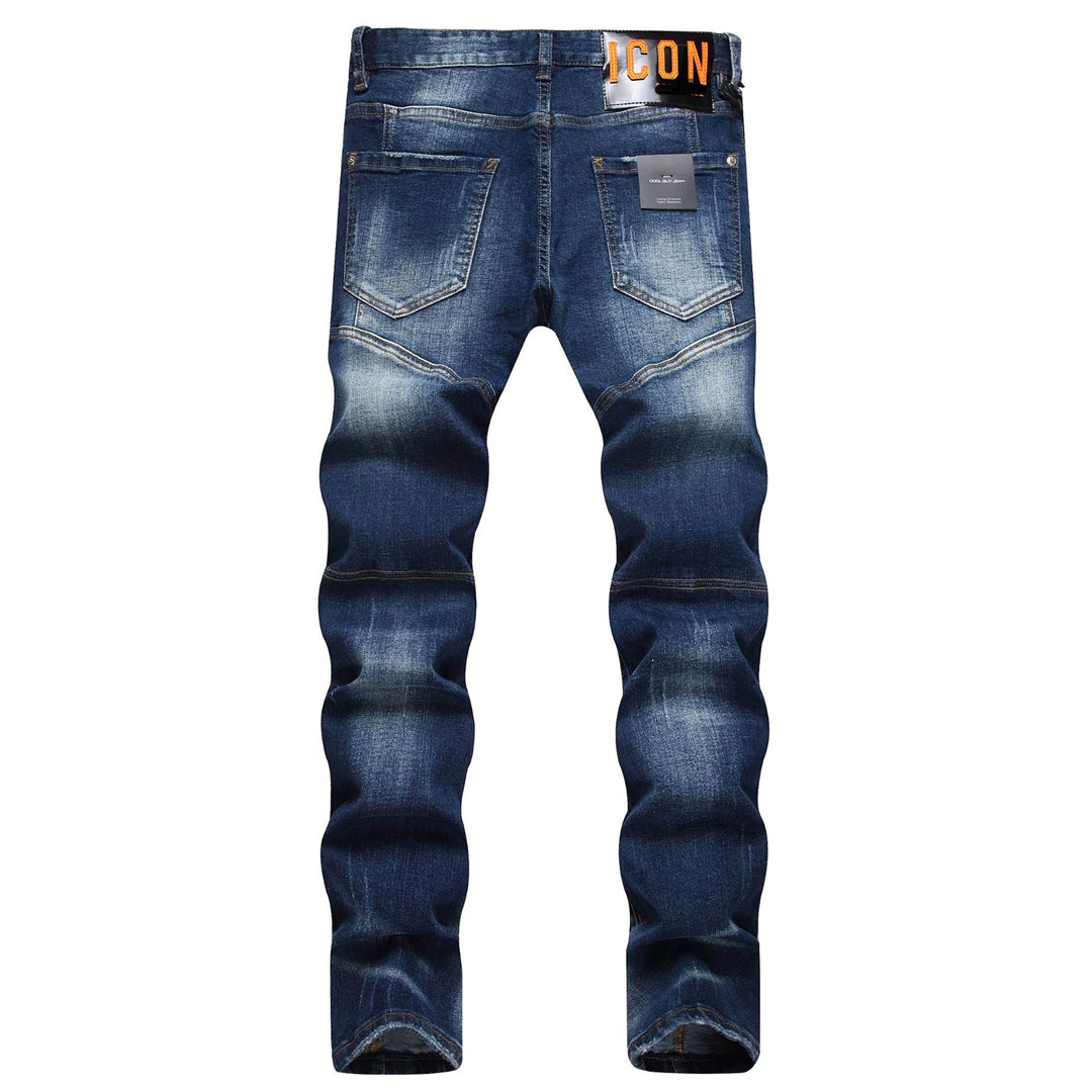 New-DSQ2 Hip-hop digital printing random line patch hanging chain decoration elastic Jeans