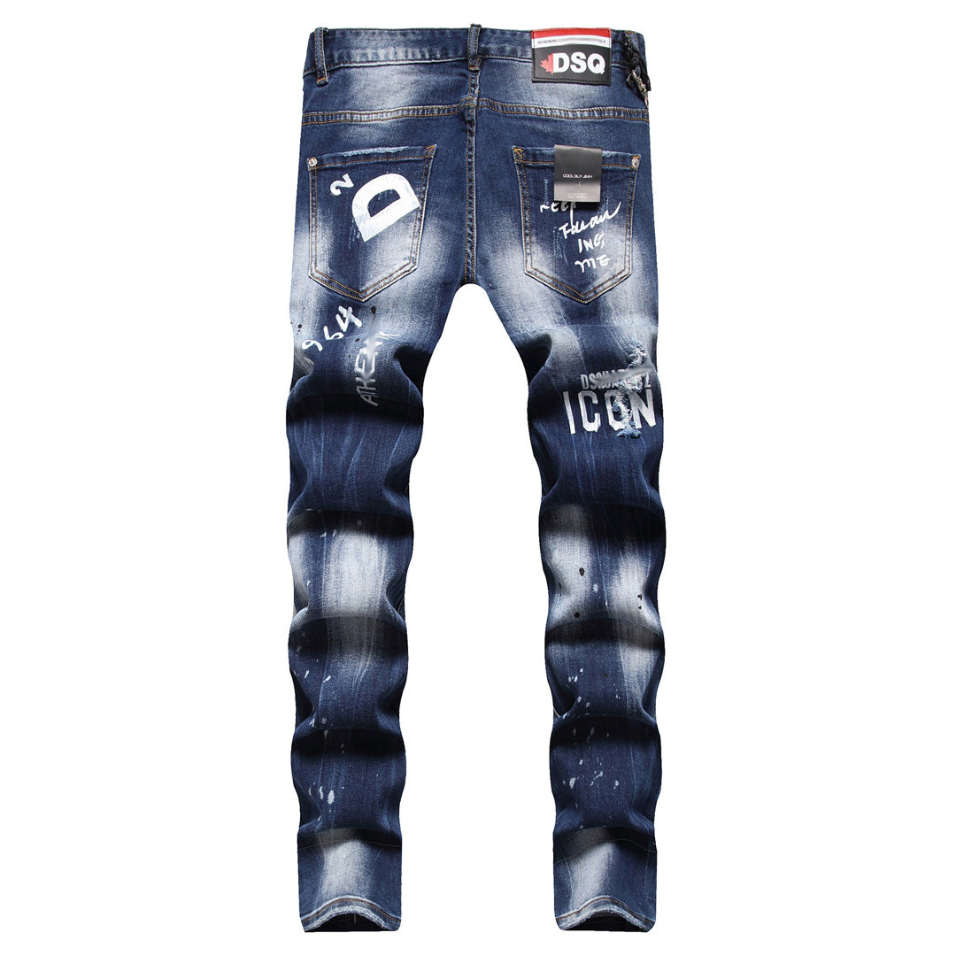 New-DSQ2 24ss Printed Fashion Dot Paint Slim Fit Jeans