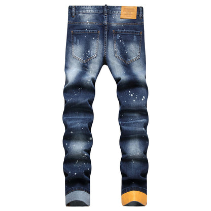 New-DSQ2 Printed Fashion Dotted Paint Hole Slim Fit Jeans