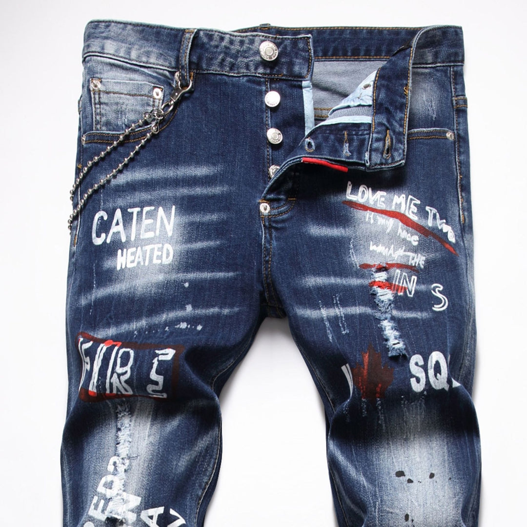 New-DSQ2 24ss Printed Fashion Dot Paint Slim Fit Jeans