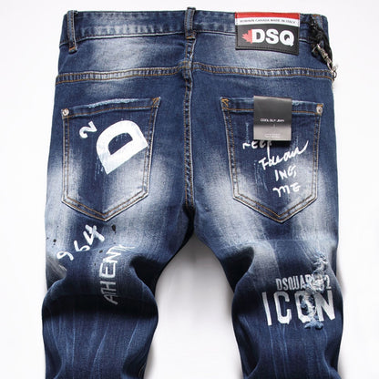 New-DSQ2 24ss Printed Fashion Dot Paint Slim Fit Jeans